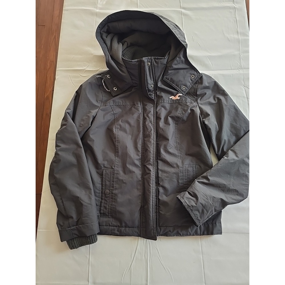 Hollister‎ Womens Medium Gray All Weather Hooded Jacket Fleece Lined Coat